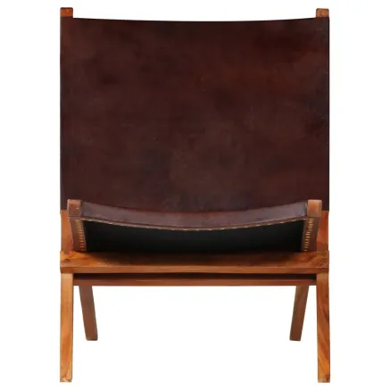 Chaise de relaxation pliable Marron Cuir véritable 2