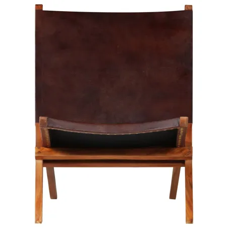 Chaise de relaxation pliable Marron Cuir véritable