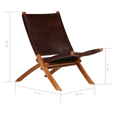 Chaise de relaxation pliable Marron Cuir véritable