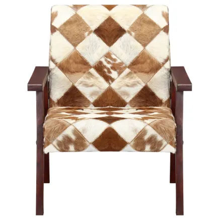 Fauteuil blanc et marron cuir véritable de chèvre 2