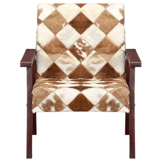 Fauteuil blanc et marron cuir véritable de chèvre