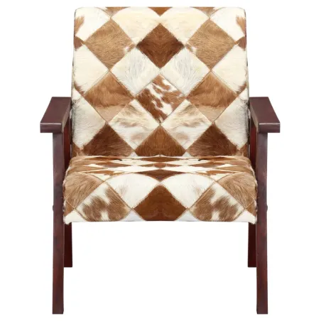 Fauteuil blanc et marron cuir véritable de chèvre