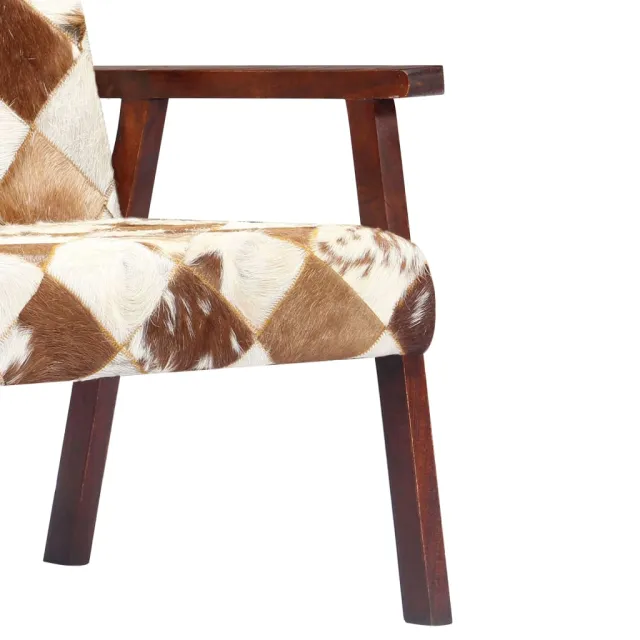Fauteuil blanc et marron cuir véritable de chèvre