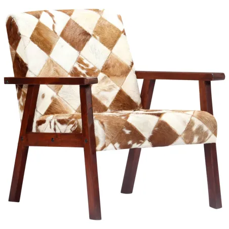 Fauteuil blanc et marron cuir véritable de chèvre
