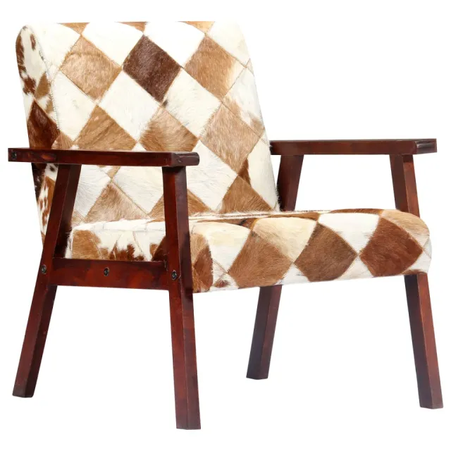 Fauteuil blanc et marron cuir véritable de chèvre
