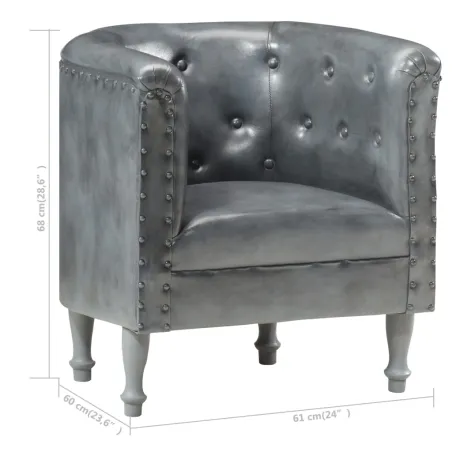 Chaise cabriolet Gris cuir véritable