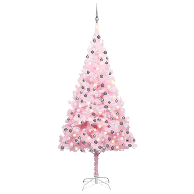 Arbre de Noël artificiel pré-éclairé et boules rose 210 cm PVC