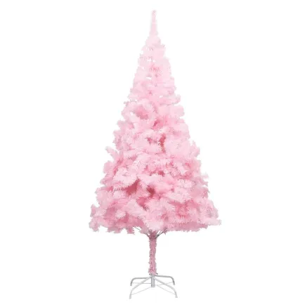Arbre de Noël artificiel pré-éclairé et boules rose 210 cm PVC 2