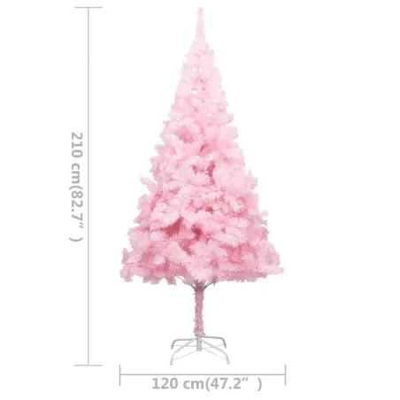 Arbre de Noël artificiel pré-éclairé et boules rose 210 cm PVC