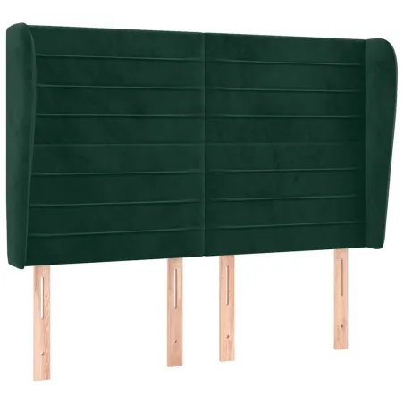 Tête de lit avec oreilles Vert foncé 147x23x118/128 cm Velours