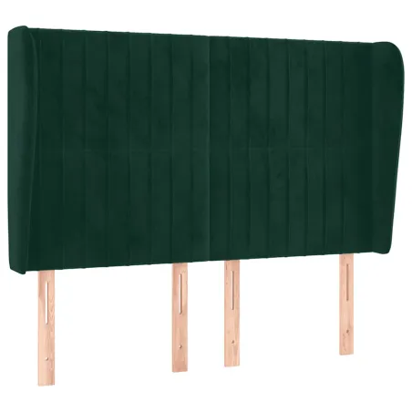 Tête de lit avec oreilles Vert foncé 147x23x118/128 cm Velours