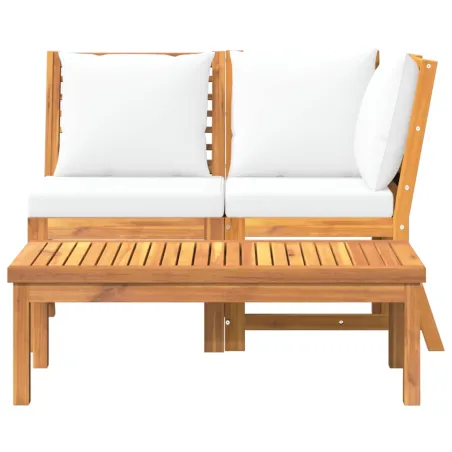 Salon de jardin 3 pcs avec coussin crème Bois d'acacia solide