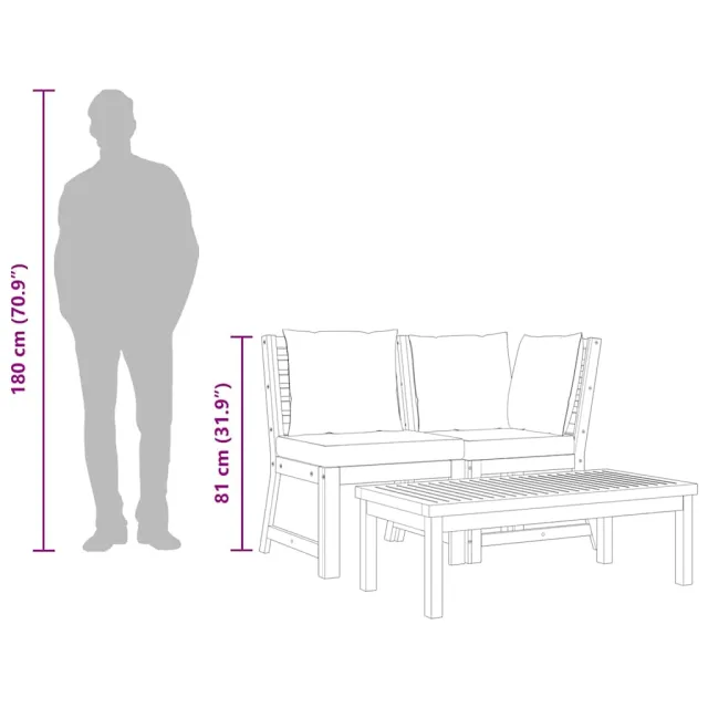 Salon de jardin 3 pcs avec coussin crème Bois d'acacia solide
