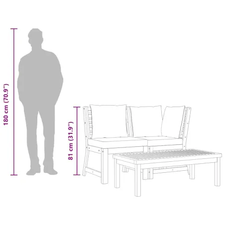 Salon de jardin 3 pcs avec coussin crème Bois d'acacia solide