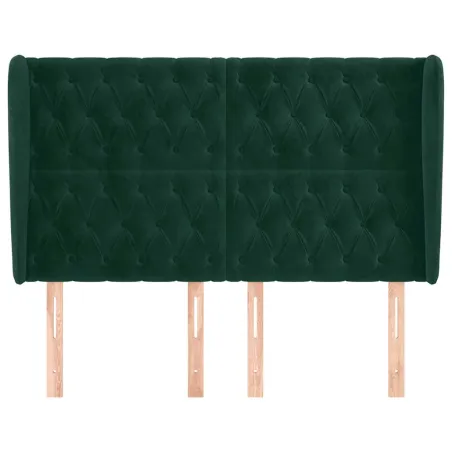 Tête de lit avec oreilles Vert foncé 147x23x118/128 cm Velours