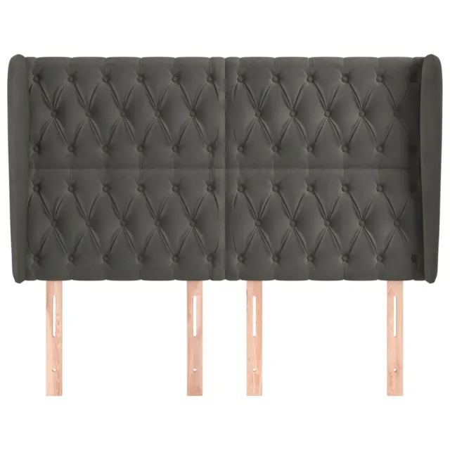 Tête de lit avec oreilles Gris foncé 163x23x118/128 cm Velours