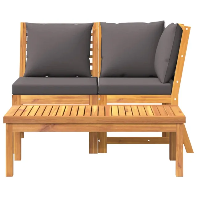 Salon de jardin 3pcs et coussin gris foncé Bois d'acacia solide