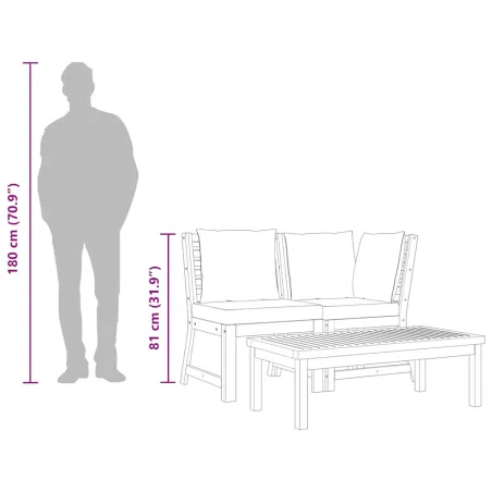 Salon de jardin 3pcs et coussin gris foncé Bois d'acacia solide