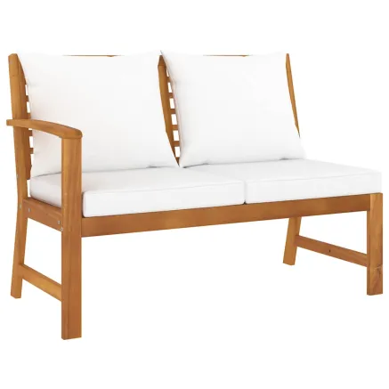 Banc de jardin 114,5 cm avec coussin crème Bois solide d'acacia