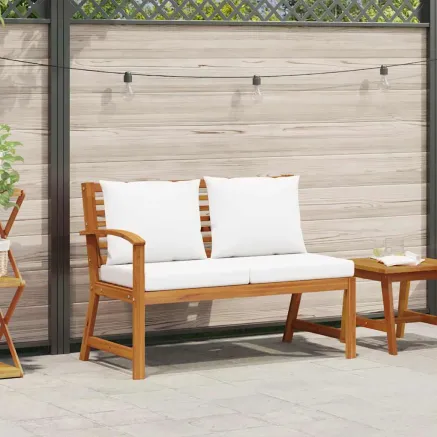 Banc de jardin 114,5 cm avec coussin crème Bois solide d'acacia 2