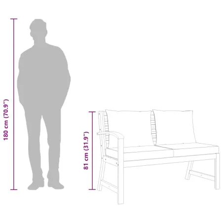 Banc de jardin 114,5 cm avec coussin crème Bois solide d'acacia