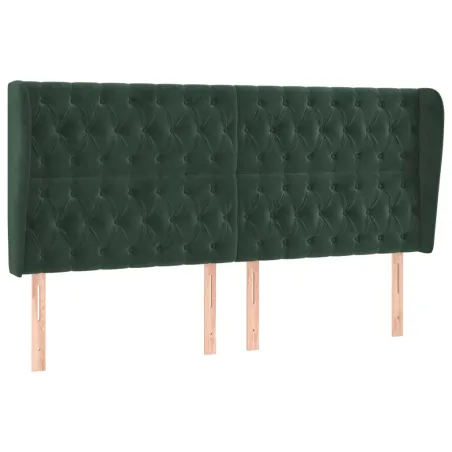 Tête de lit avec oreilles Vert foncé 203x23x118/128 cm Velours