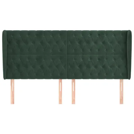 Tête de lit avec oreilles Vert foncé 203x23x118/128 cm Velours