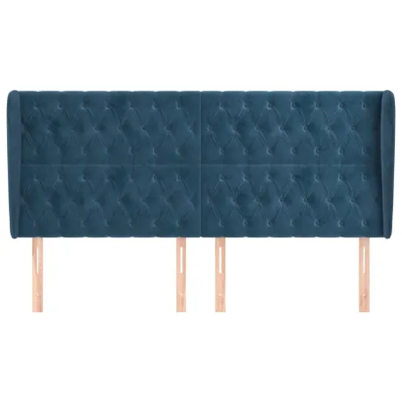 Tête de lit avec oreilles Bleu foncé 203x23x118/128 cm Velours