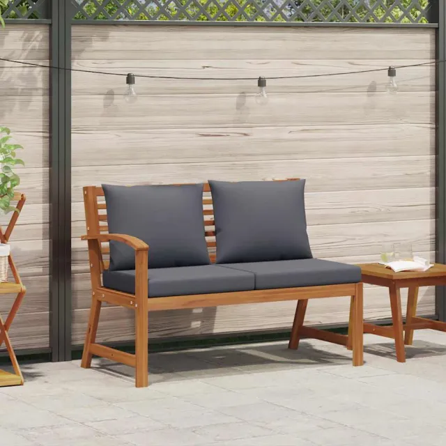 Banc de jardin 114,5 cm avec coussin gris foncé Bois d'acacia