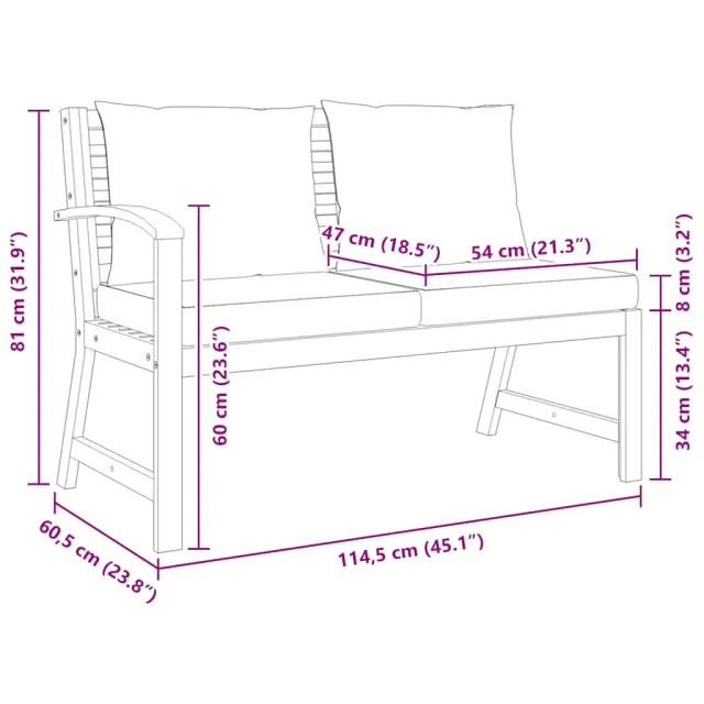 Banc de jardin 114,5 cm avec coussin gris foncé Bois d'acacia