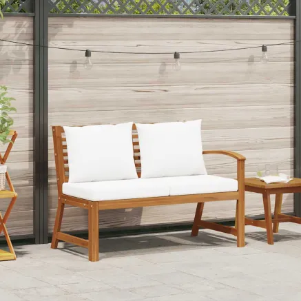 Banc de jardin 114,5 cm avec coussin crème Bois solide d'acacia 2