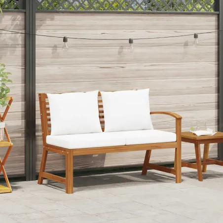 Banc de jardin 114,5 cm avec coussin crème Bois solide d'acacia