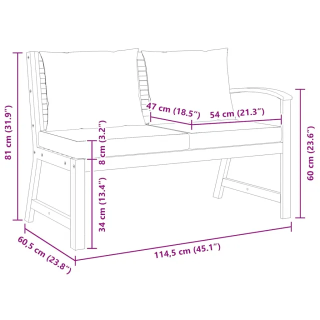 Banc de jardin 114,5 cm avec coussin crème Bois solide d'acacia