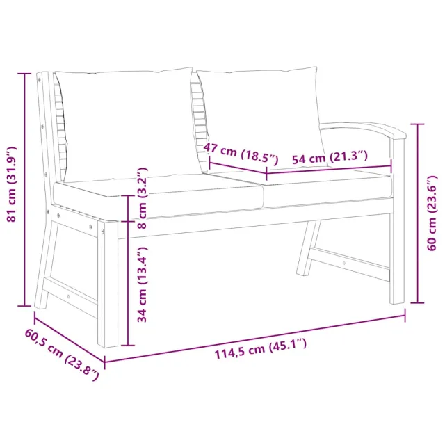 Banc de jardin 114,5 cm avec coussin gris foncé Bois d'acacia