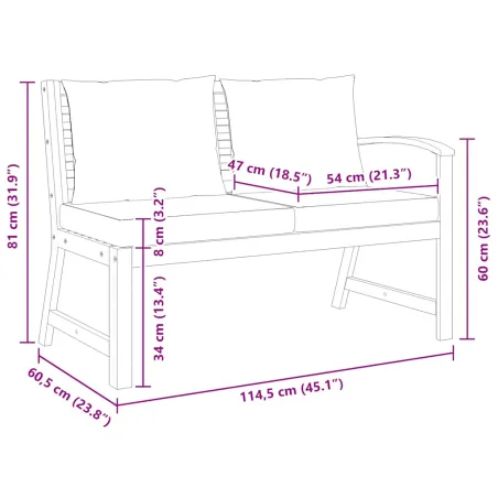 Banc de jardin 114,5 cm avec coussin gris foncé Bois d'acacia