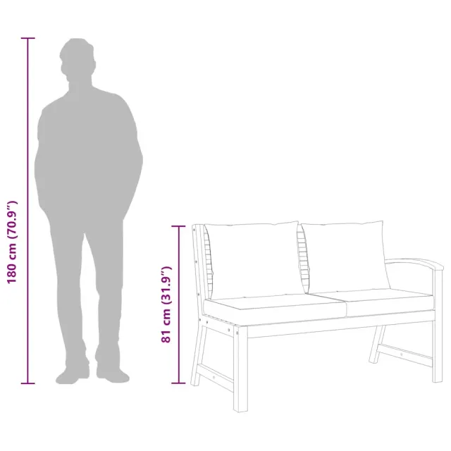 Banc de jardin 114,5 cm avec coussin gris foncé Bois d'acacia