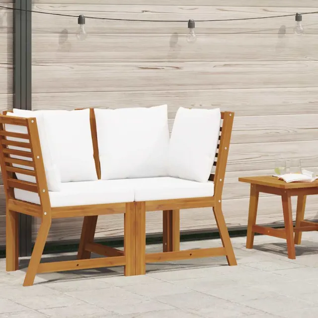 Canapé d'angle sectionnel et coussin crème Bois d'acacia massif