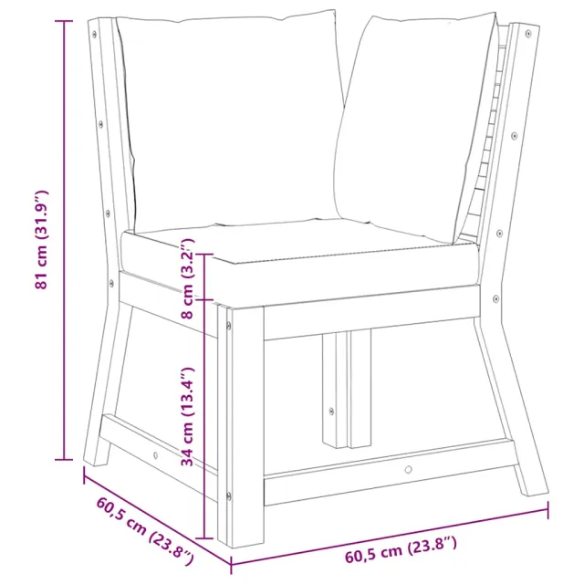 Canapé d'angle sectionnel et coussin crème Bois d'acacia massif