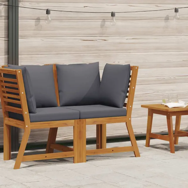 Canapé d'angle sectionnel avec coussin gris foncé Acacia solide