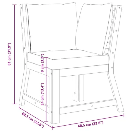 Canapé d'angle sectionnel avec coussin gris foncé Acacia solide