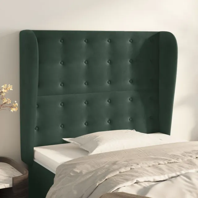 Tête de lit avec oreilles Vert foncé 93x23x118/128 cm Velours