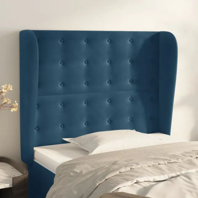 Tête de lit avec oreilles Bleu foncé 93x23x118/128 cm Velours