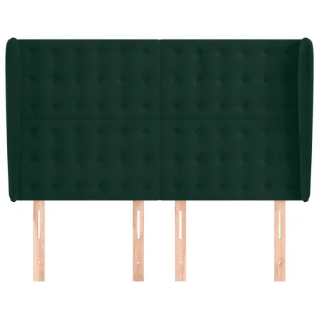 Tête de lit avec oreilles Vert foncé 147x23x118/128 cm Velours