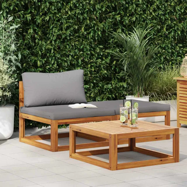 Salon de jardin 3 pcs avec coussins Bois d'acacia solide