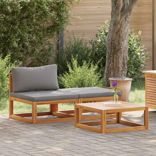 Salon de jardin 3 pcs avec coussins Bois d'acacia solide