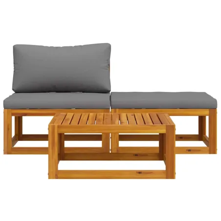 Salon de jardin 3 pcs avec coussins Bois d'acacia solide