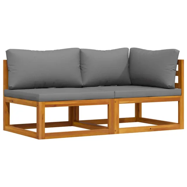 Ensemble de canapés 2pcs avec coussins gris foncé Acacia solide