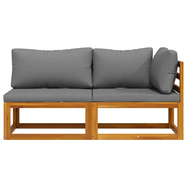 Ensemble de canapés 2pcs avec coussins gris foncé Acacia solide