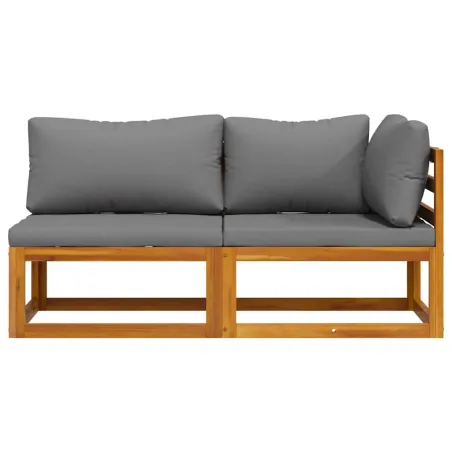 Ensemble de canapés 2pcs avec coussins gris foncé Acacia solide