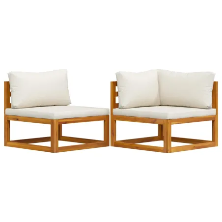 Ensemble de canapés 2 pcs et coussins blanc crème Acacia solide